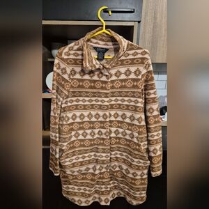 Kyodan Cozy Fleece Jacket in Brown and Cream Aztec Print